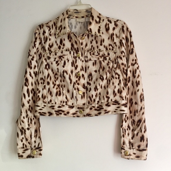 Cheetah Print Gold Studded Crop Jacket - Sz 0 - Picture 3 of 6